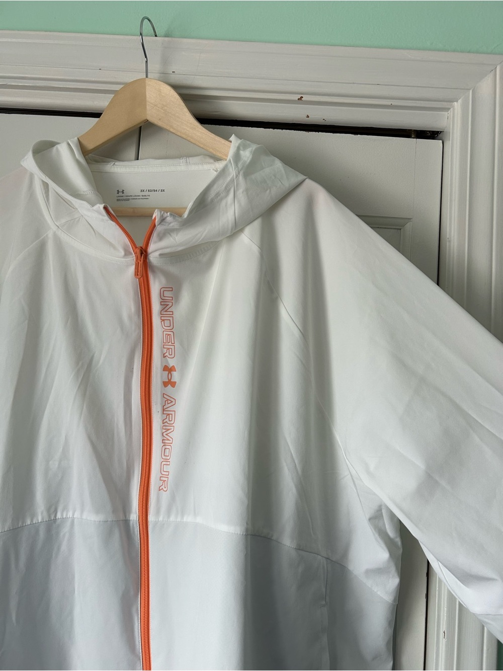 Under Armour White Hooded Anorak Jacket with Orange Zipper